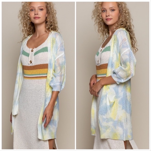 POL Splash of Color Hand Dyed Kimono Cardigan - Picture 2 of 12